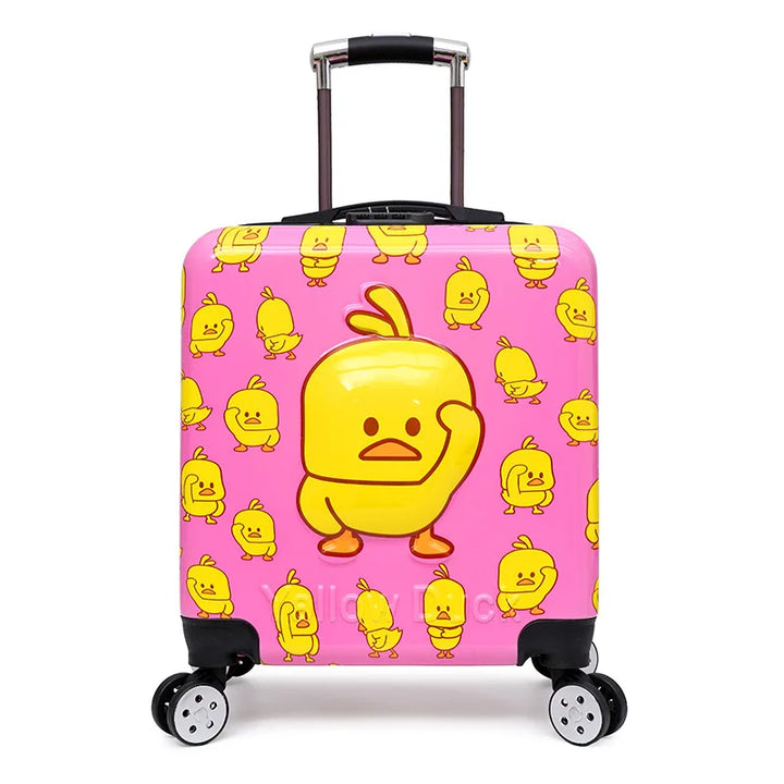 Kleurrijke kindertrolley met hardshell en dierenprint, een leuke en praktische koffer voor jonge reizigers.