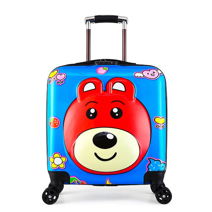 Hartschalen kinderkoffer met schattige dierenprint, stevige kindertrolley voor reizen en avonturen.