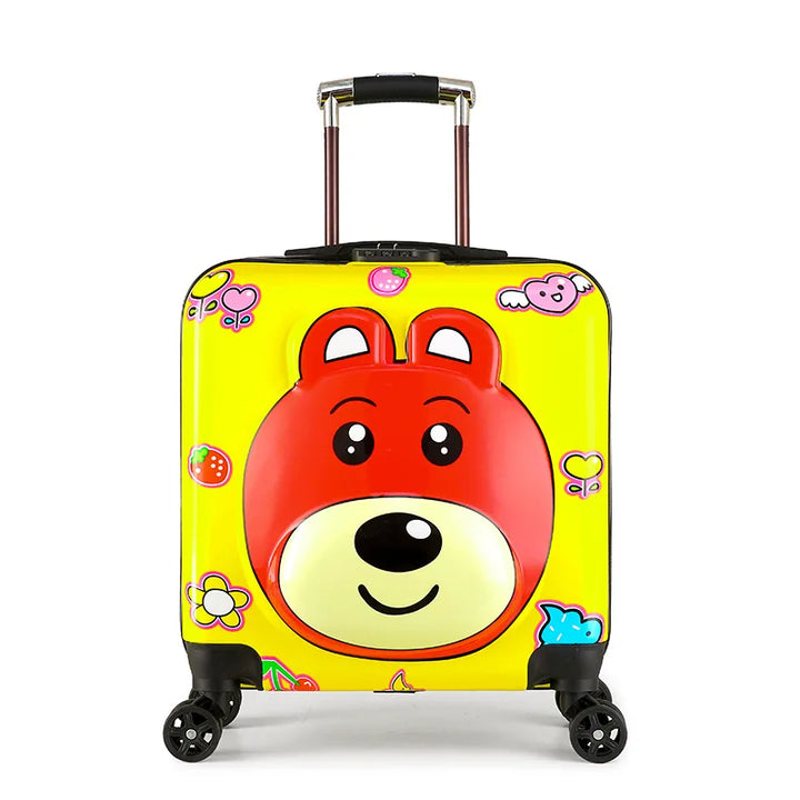 Compacte kinderkoffer hardshell met grappige dierenprint, perfecte maat voor kinderreizen en vakanties.