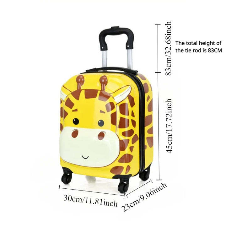 Robuuste kindertrolley met kleurrijk cartoon dierenontwerp. Perfecte handbagage voor kleine avonturiers.