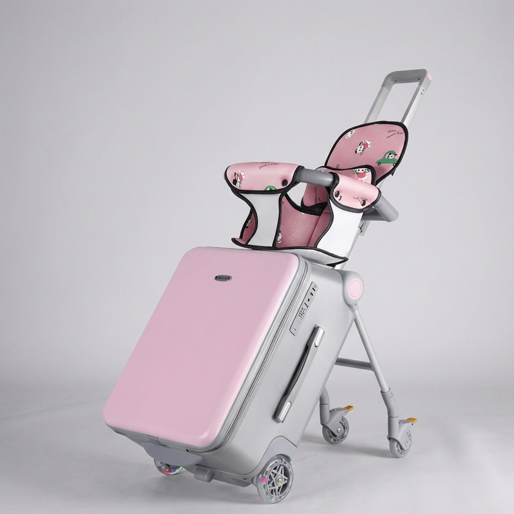 Compacte kinderkoffer met ride-on functie: Ideaal voor reizen met kinderen, biedt bagageopslag en vermaak.