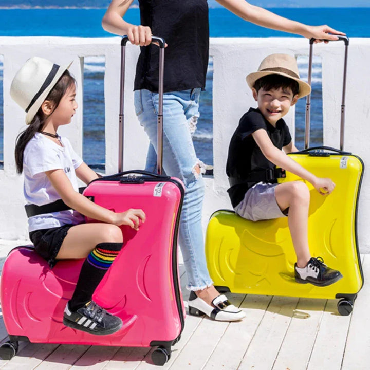 Kinderreiskoffer Milan met zitfunctie, ideaal als kindertrolley en handbagage voor avontuurlijke kinderen.