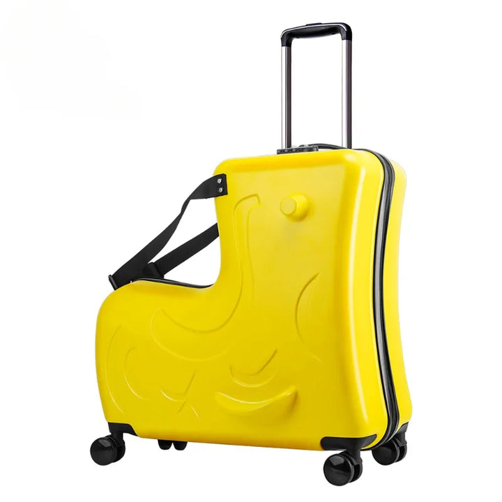 Duurzame kinderreiskoffer Milan met zitfunctie en wieltjes, perfect voor kindervakantie en avontuur.