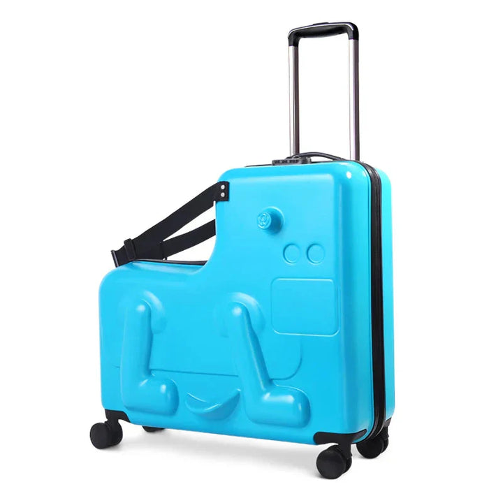 Stevige kinderreitkoffer Milan, combineert reisbagage met een speelse zitfunctie voor onderweg.