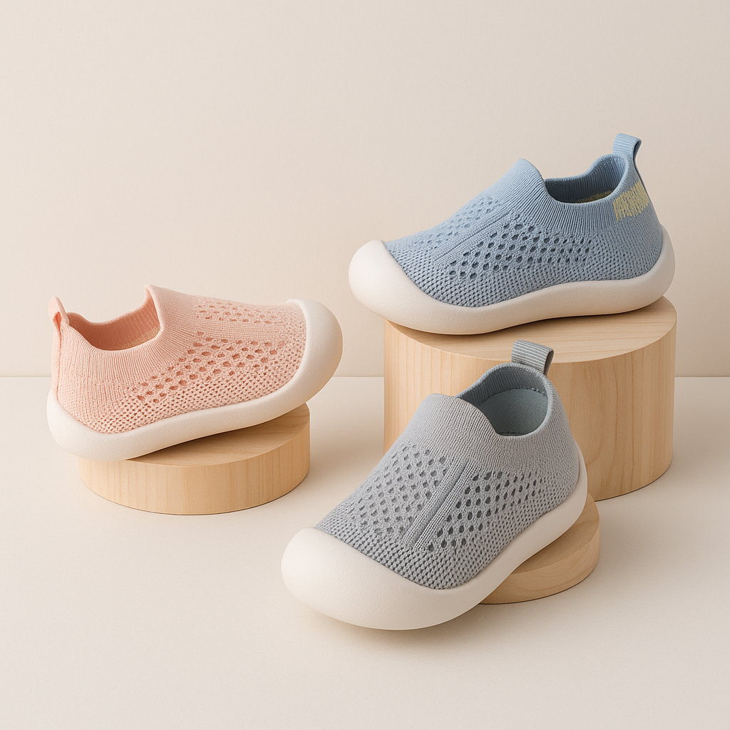 "Kindersneakers met antislipzool in zachte pastelkleuren, ideaal voor actieve en modieuze avonturiers."