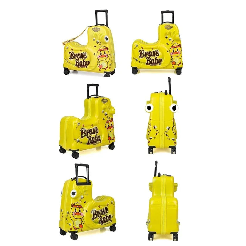 Praktische kinder zittas met scooterfunctie voor kinderreizen; een harde trolley voor comfort.