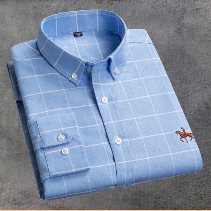 Klassiek elegant herenoverhemd, blauw gestreept, lange mouwen, lichtgewicht en veelzijdig voor elke gelegenheid.