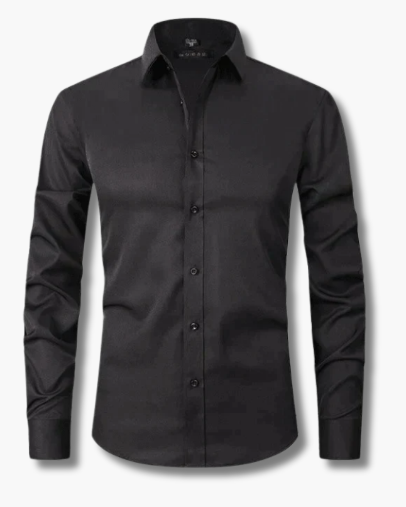 Detail van elegant herenoverhemd, toont fijne stof en knoopsluiting voor een stijlvolle, comfortabele look.