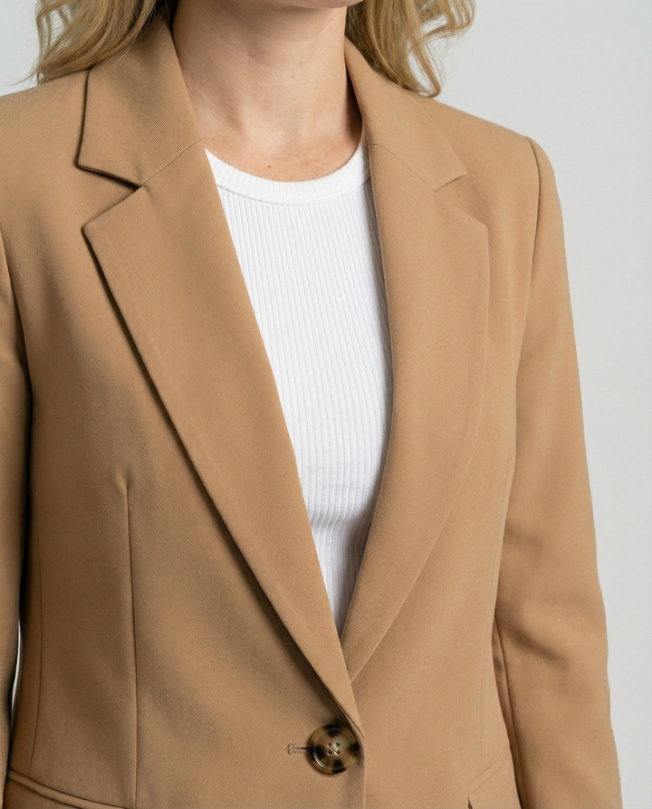 Chique voorjaar/zomer dames blazer. Een klassieke slim fit met knoopsluiting voor elegante damesmode.