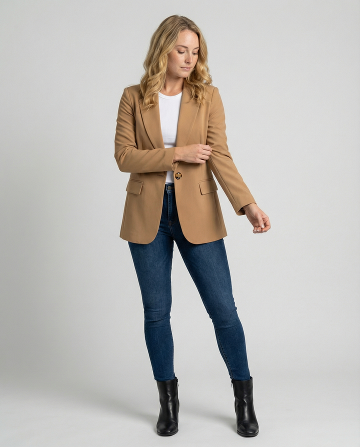 Veelzijdige dames blazer; klassiek met knoopsluiting, perfect voor zakelijk, formeel of casual chic.