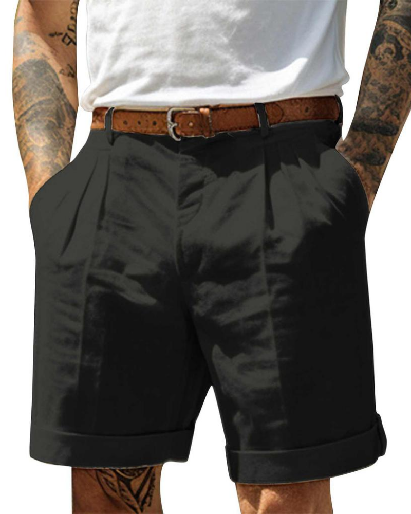 Detailopname van comfortabele heren chino shortstof met zakken. Ideaal voor zomerkleding, casual en toch stijlvol.