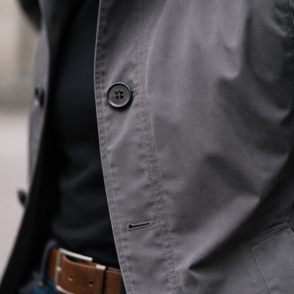 Tijdloze slim fit heren trenchcoat met knoopsluiting. Een klassieke lange jas voor elegante mode.