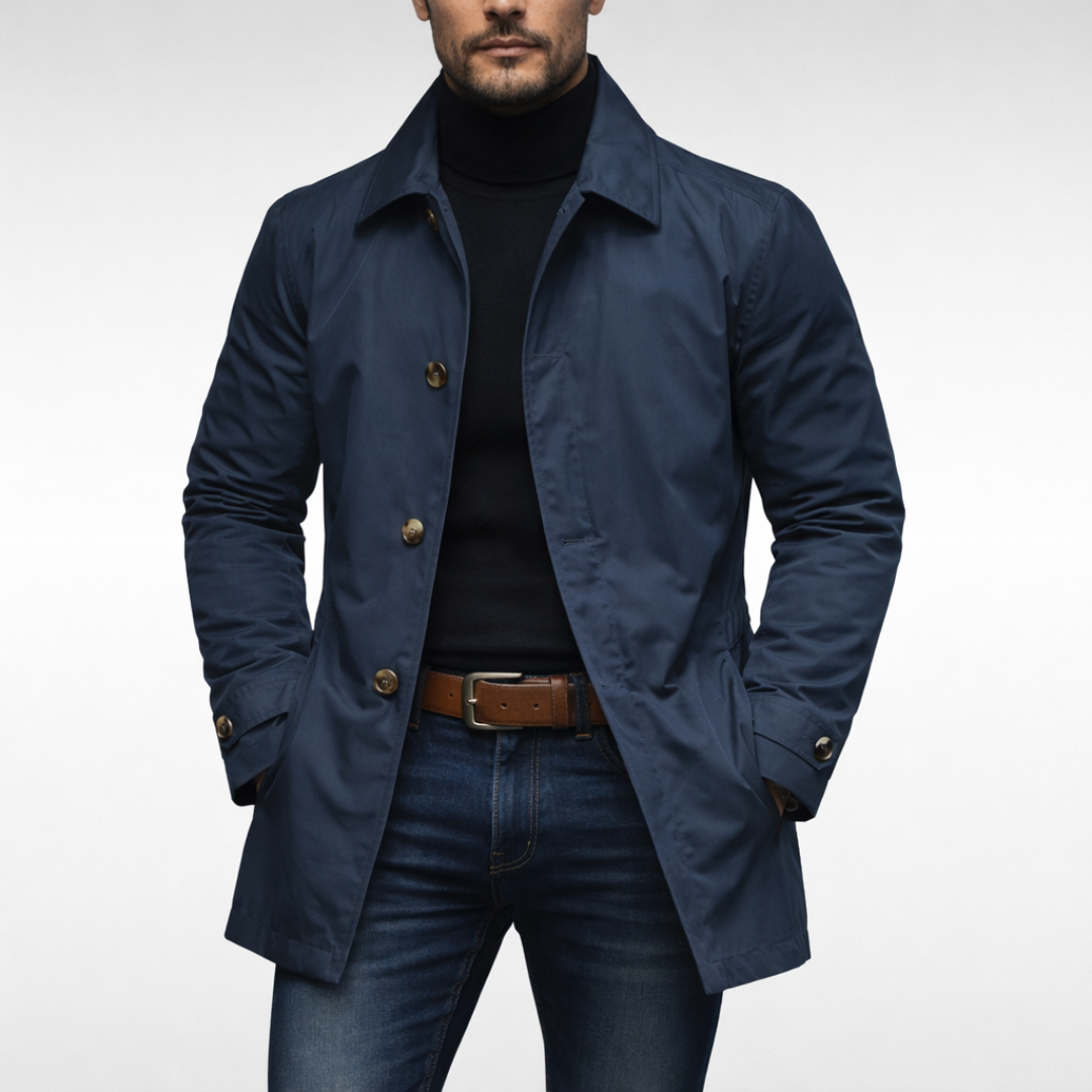 Herenjas met reverskraag, knoopsluiting en tijdloos design. Ideaal als warme bovenkleding op koude dagen.