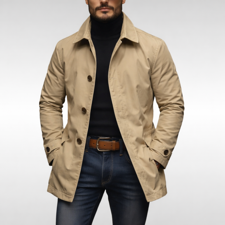 Comfortabele heren trenchcoat, slim fit lange jas met knoopsluiting, ideaal voor de winter en koude dagen.