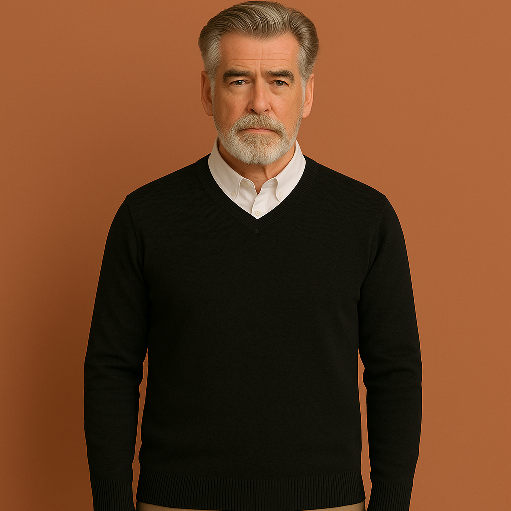 Klassieke heren V-hals trui in tijdloos design, perfect voor stijlvolle herfst- en winterlooks.