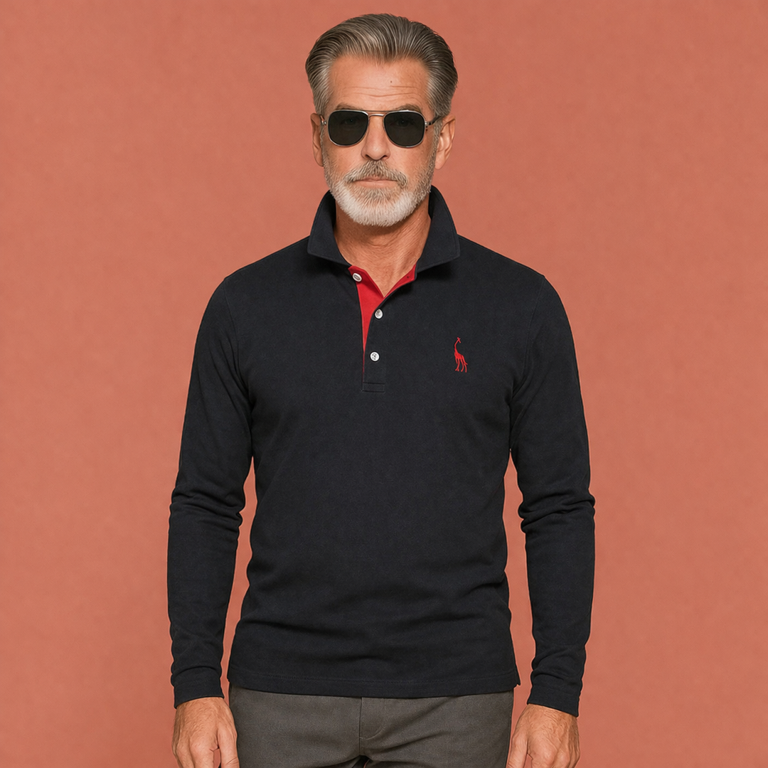 Klassieke herenpolo met lange mouwen, perfect voor een stijlvolle en comfortabele look in lente of herfst.