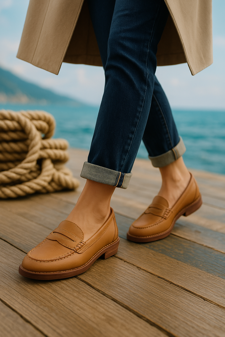 Moderne dames penny loafers: stijlvolle instappers met blokhak; comfortabele schoenen voor een tijdloze look.