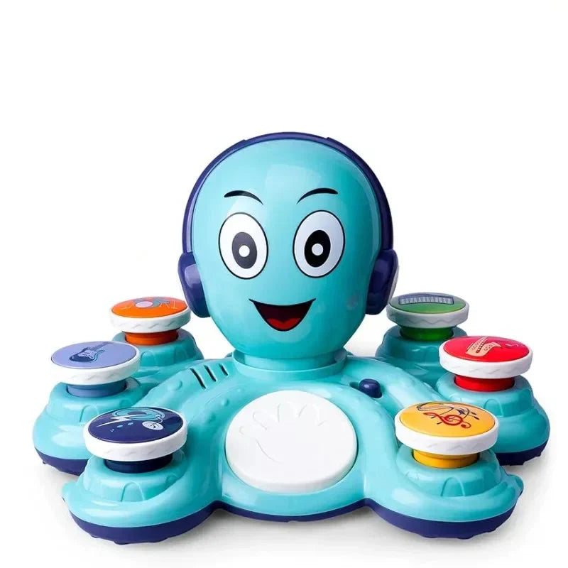 "Kleurrijk interactief octopus muziekspeelgoed voor peuters, bevordert muzikale vaardigheden en motoriek in roze en blauw."