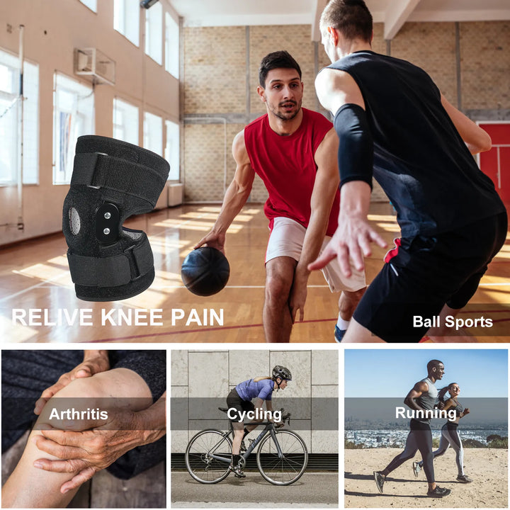 "Kniebrace verstelbaar en scharnierend, biedt comfort en ondersteuning, gemaakt van ademend neopreen voor sport en dagelijks 