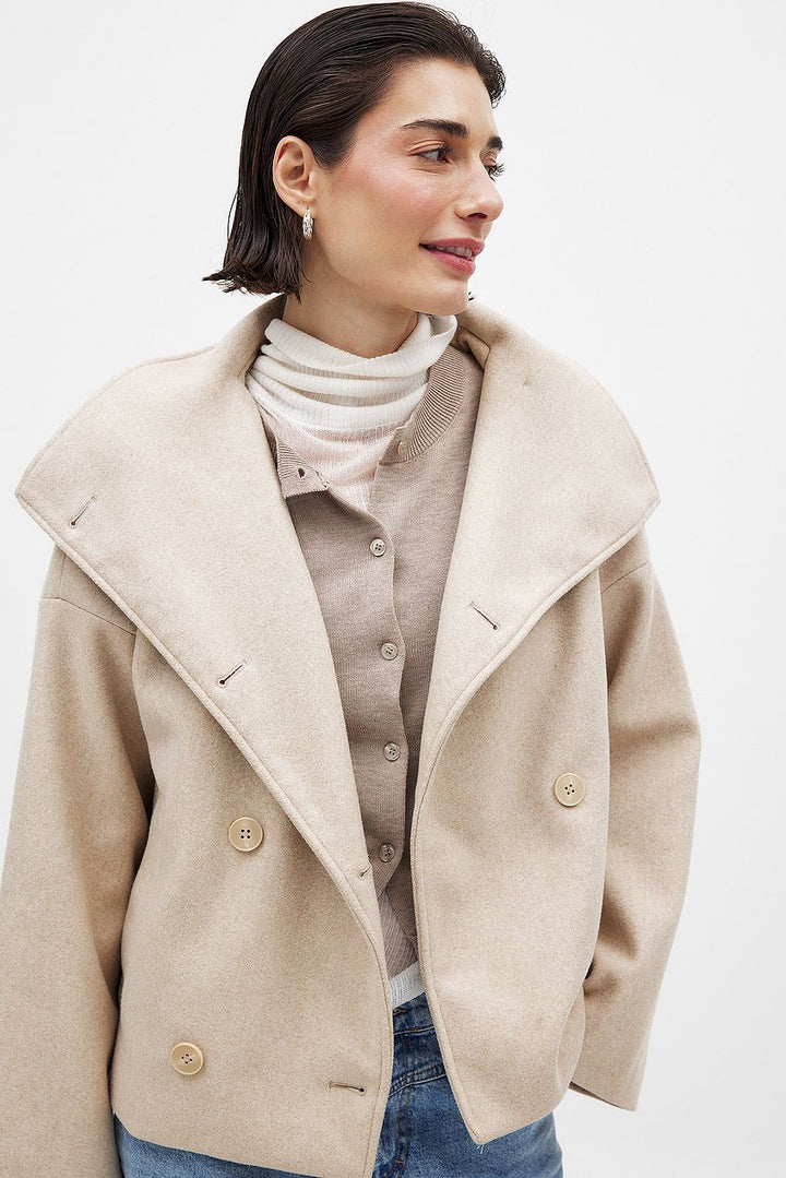 Comfortabele oversized wollen korte jas voor dames, warm en chic voor de herfst/winter.