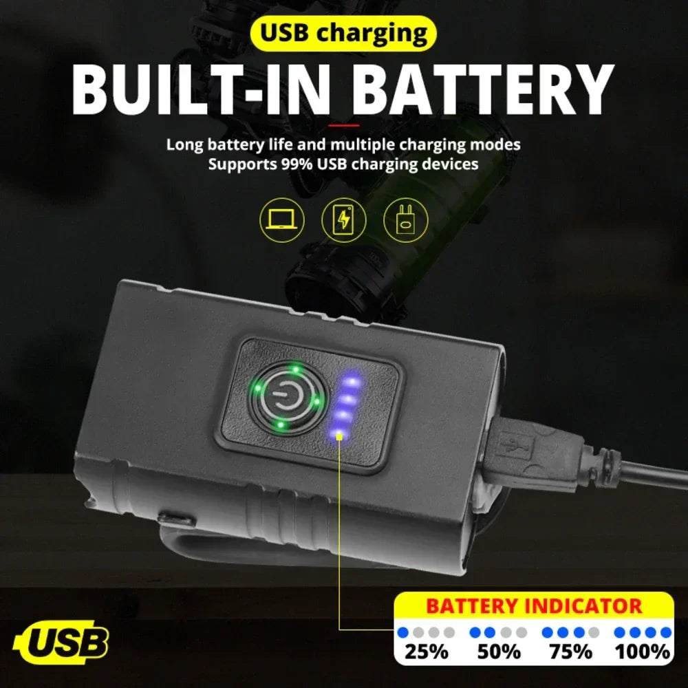 "Krachtige LED fietsverlichting met USB-oplaadbare koplamp, 1000LM licht, waterbestendig zwart design voor MTB en stadsfiets.