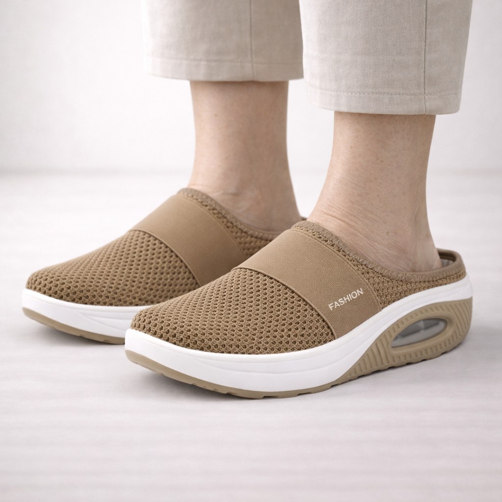 Lichtgrijze Lagoz Lily dames schoenen, instappers met steunzool