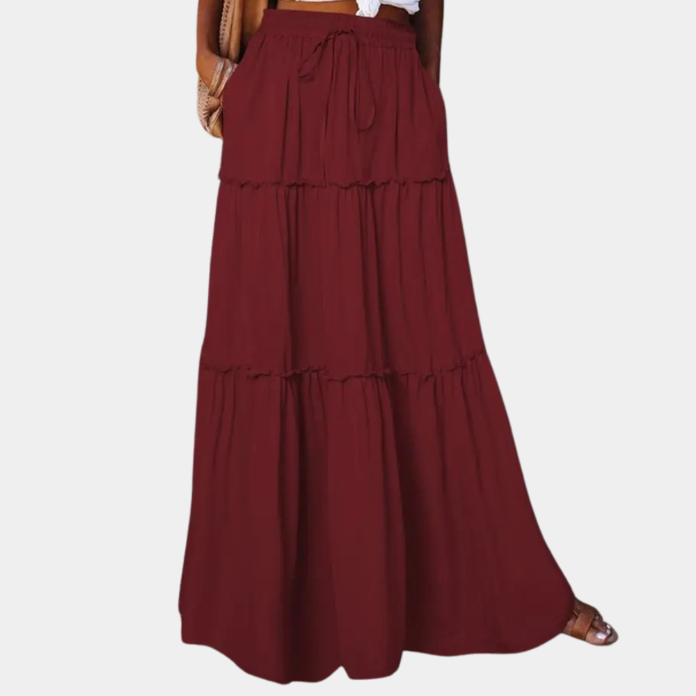 Elegante vloeiende lange rok met bohemian print voor dames. Ideaal voor festivals en zomerse uitjes.
