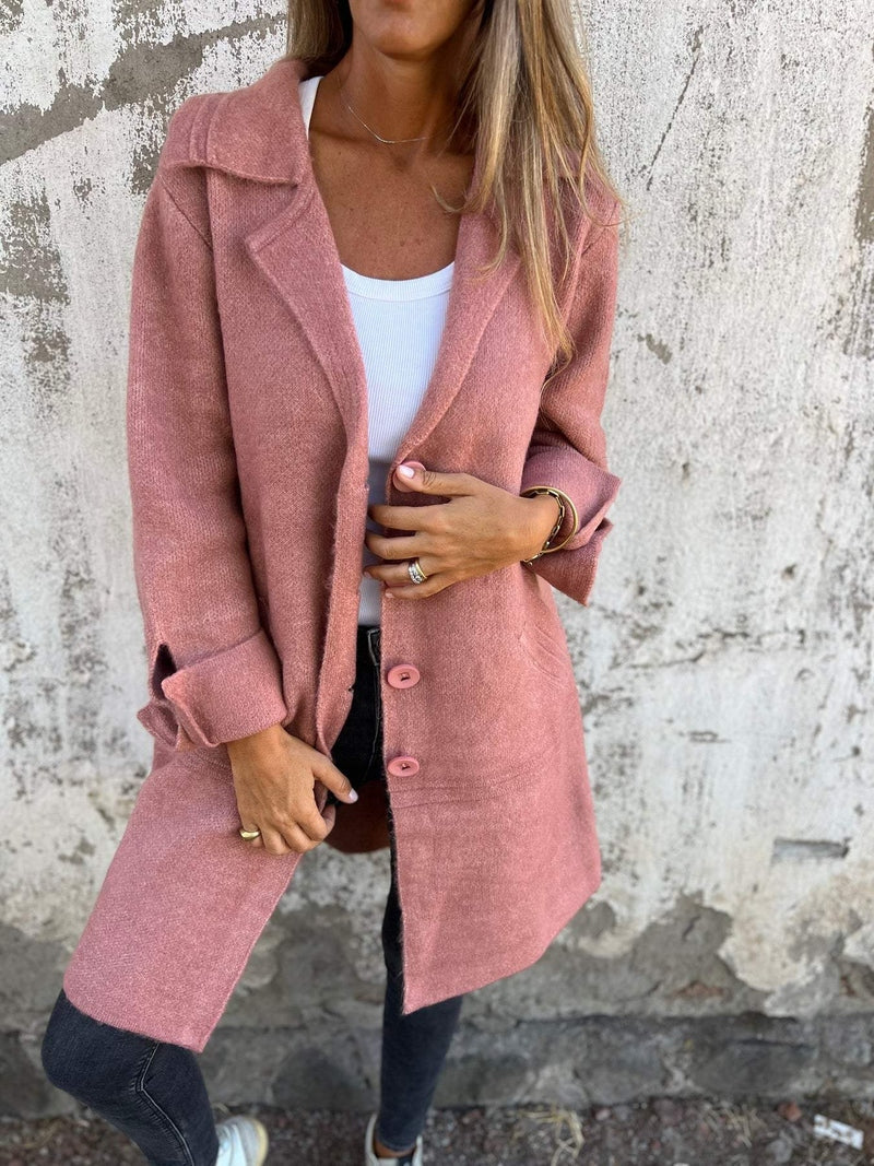 Comfortabele lange damesvestjas met reverskraag; mode voor casual en elegante damesmode.