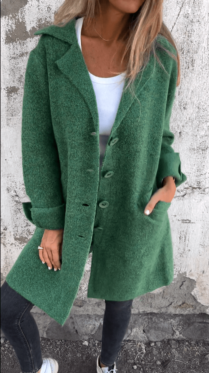 Stijlvolle dames lange cardigan, een comfortabele vestjas met reverskraag, veelzijdig voor dames mode.