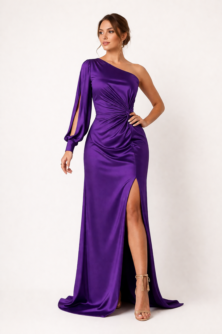 Stijlvolle one-shoulder feestjurk voor dames, lange pasvorm voor een elegante uitstraling.