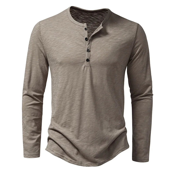 "Lange mouwen Henley overhemd heren in effen kleur met knoopsluiting, stijlvol en comfortabel voor casual en geklede looks."