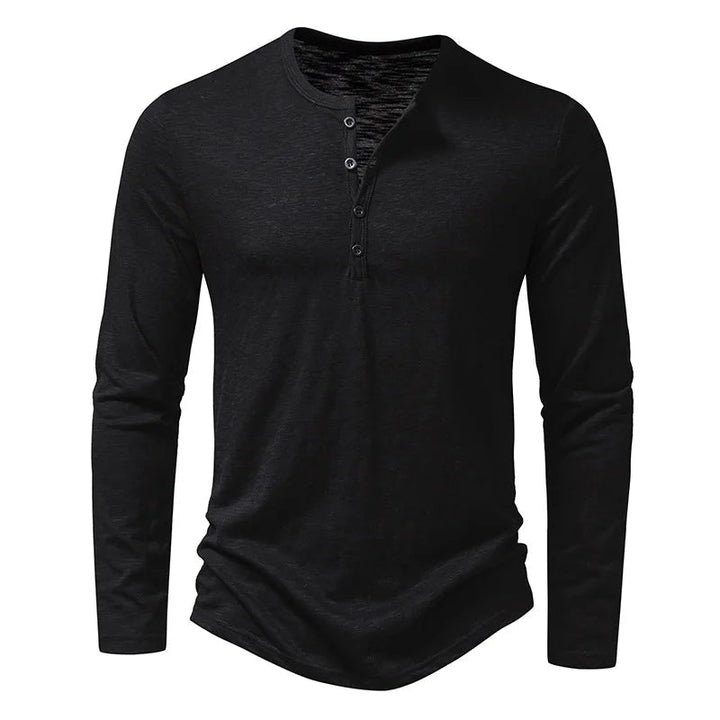 "Lange mouwen Henley overhemd heren in effen kleur met knoopsluiting, stijlvol en comfortabel voor casual en geklede looks."