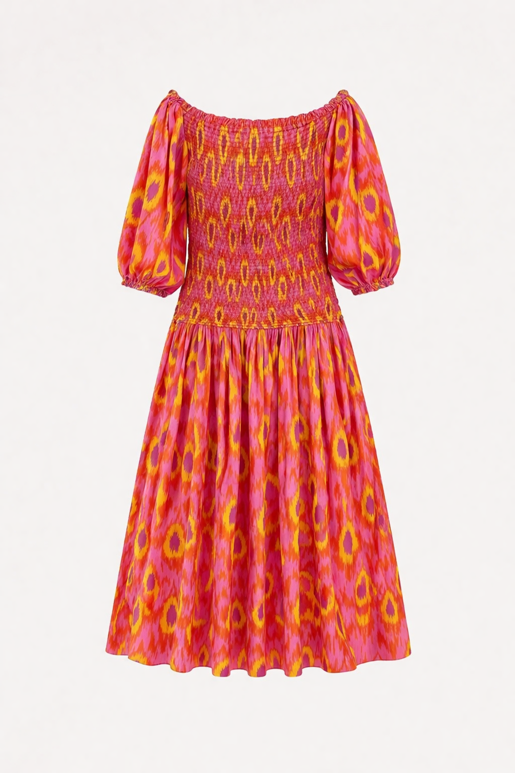 Trendy dames maxi jurk, off-shoulder model met delicate ruches, comfortabel en feestelijk.