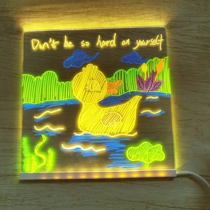 Close-up van het heldere LED tekenbord, toont de innovatieve lichtfunctie en gemakkelijke wismogelijkheid.