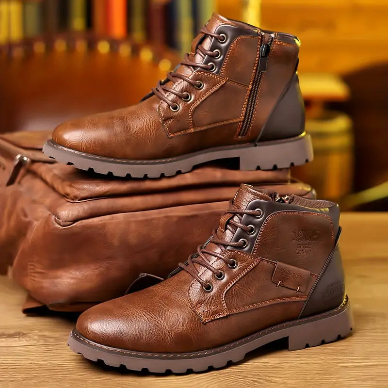 Heren laarzen van leer, duurzaam materiaal, met rits, in elegante bruine kleur, stijlvol en comfortabel ontwerp voor elke outfit.