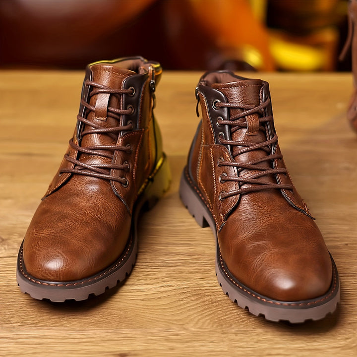 Heren laarzen van leer, duurzaam materiaal, met rits, in elegante bruine kleur, stijlvol en comfortabel ontwerp voor elke outfit.