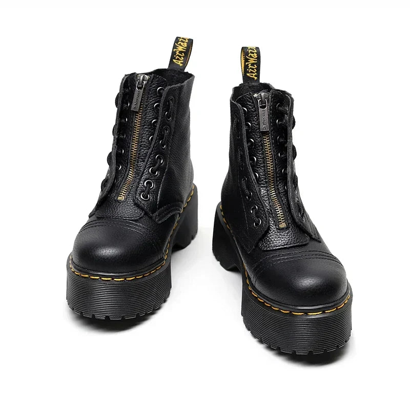 "Leren plateau laarzen dames, elegant echt leer, zwarte kleur, comfort en stijl voor dagelijks gebruik of speciale gelegenhed