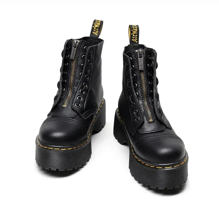 "Leren plateau laarzen dames, elegant echt leer, zwarte kleur, comfort en stijl voor dagelijks gebruik of speciale gelegenhed