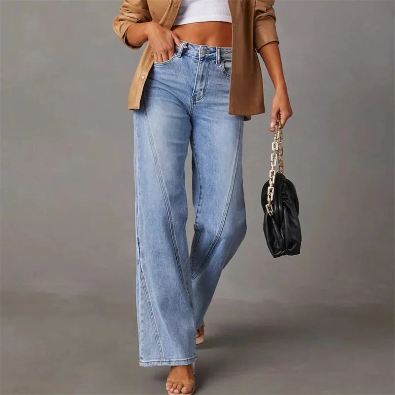 Stijlvolle dames jeans met hoge taille en wijde pijpen, een must-have voor een trendy kledingkast.