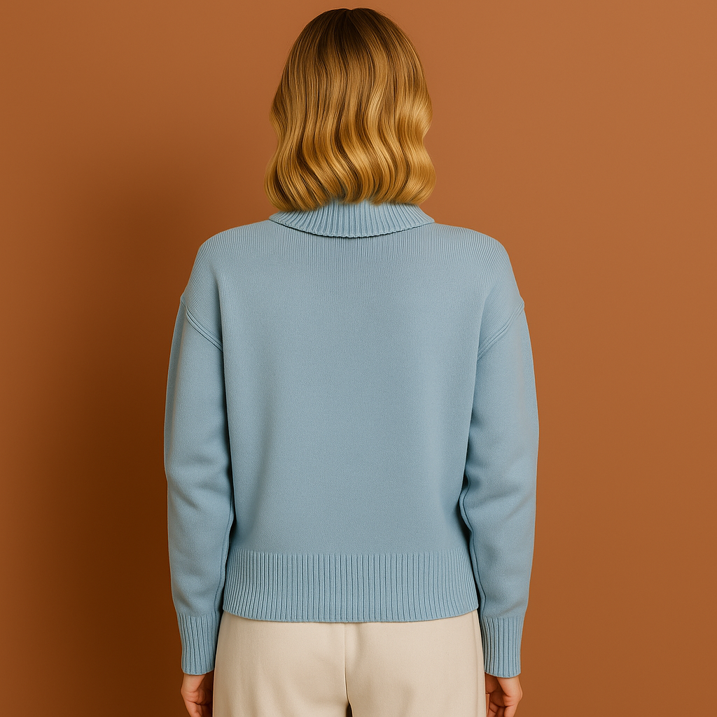Stijlvolle dames polotrui in lichtblauw, gebreid en comfortabel, ideaal voor een casual chic look.