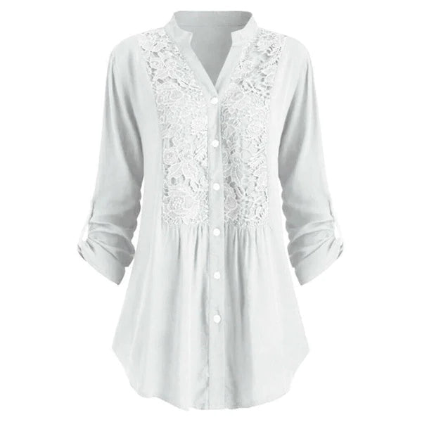 Lichte damesblouse Noelle met elegante pofmouwen, ideaal voor zomer en casual gelegenheden.
