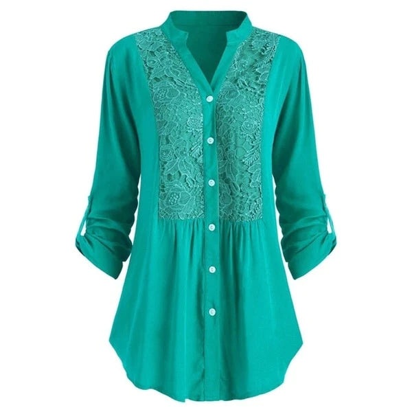 Elegante damesblouse met pofmouwen en lange pasvorm, veelzijdig voor zakelijk en vrije tijd.