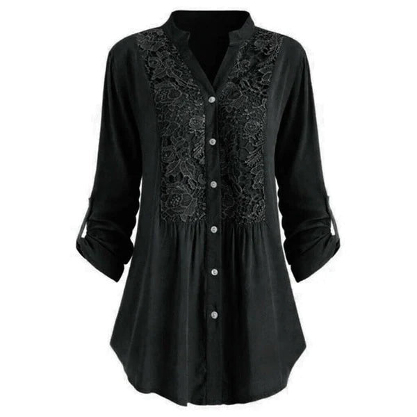 Zachte damesblouse Noelle, perfecte lange pasvorm en opvallende pofmouwen; een zomer essential.