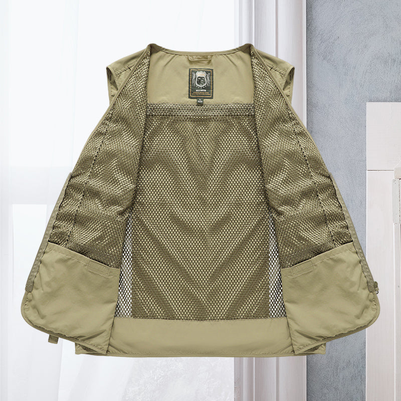 Ademende multi-pocket heren bodywarmer. Perfect wandelvest of kampeervest voor outdoor avonturen.
