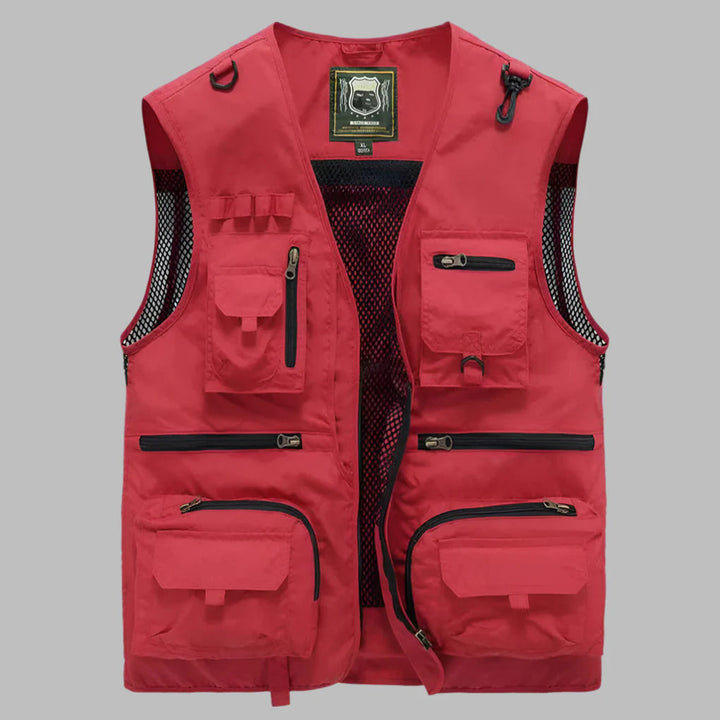 Lichtgewicht heren zomervest met diverse zakken, waterafstotend en comfortabel voor outdoor activiteiten.