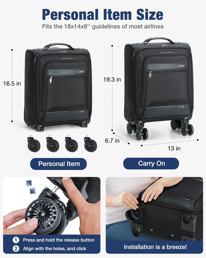 Compacte lichtgewicht handbagage koffer met soepele wieltjes, eenvoudig te manoeuvreren.