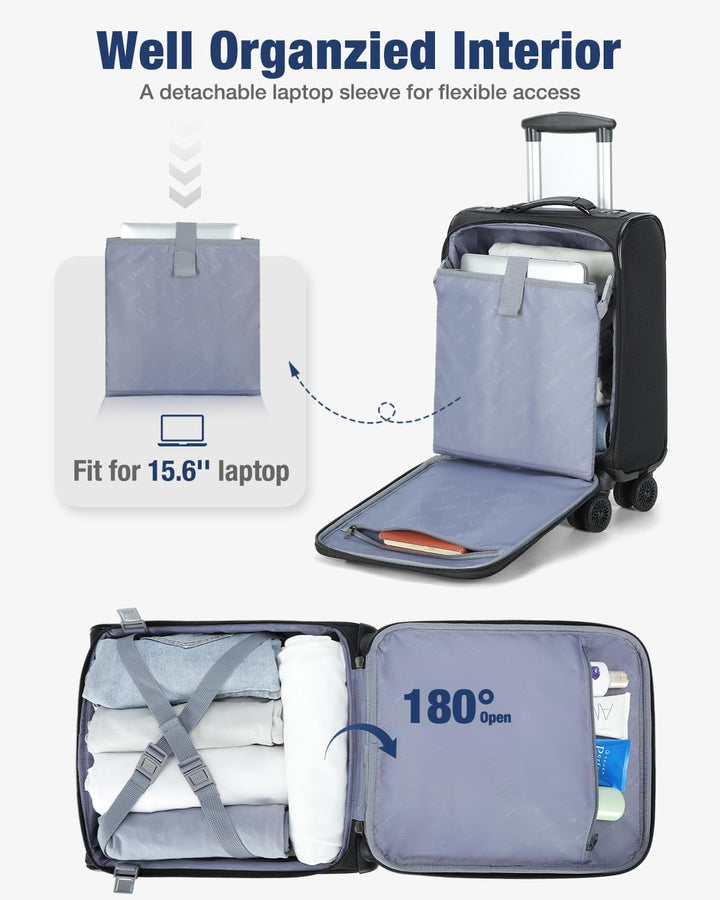 Airline goedgekeurde uitbreidbare handbagage koffer, lichtgewicht en klaar voor uw reis.