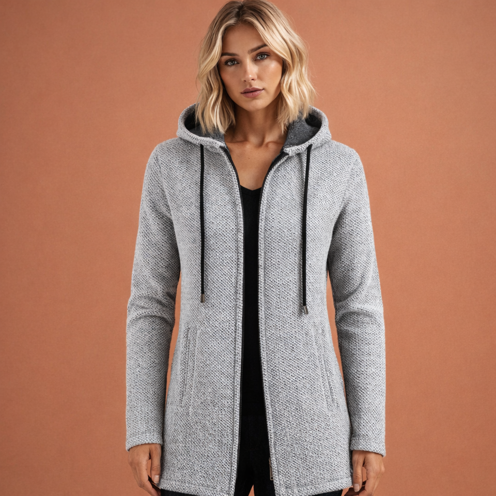 Lichtgrijs dames capuchonvest, warm en comfortabel. Ideaal casual bovenkleding voor herfst en winter.