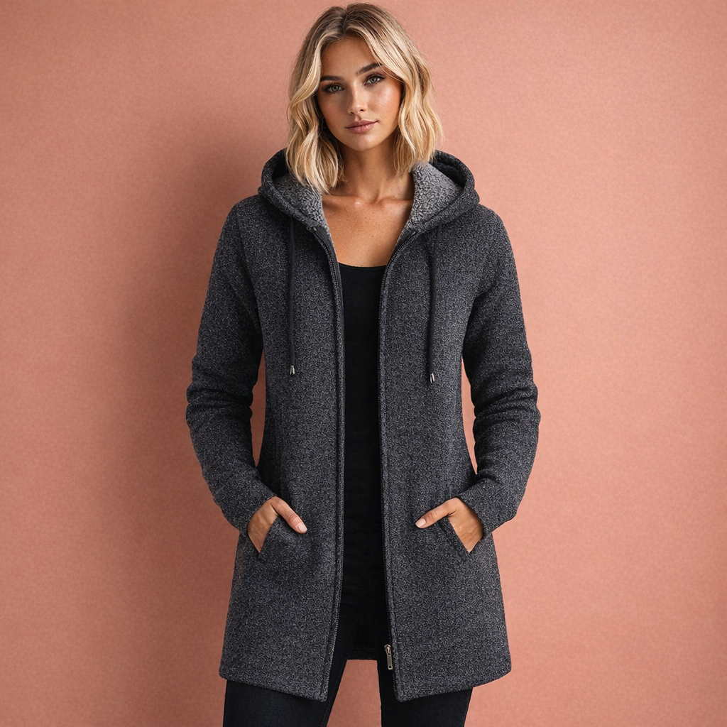 Zwart dames capuchonvest, essentieel voor warmte. Casual bovenkleding, ideaal voor wintercomfort.