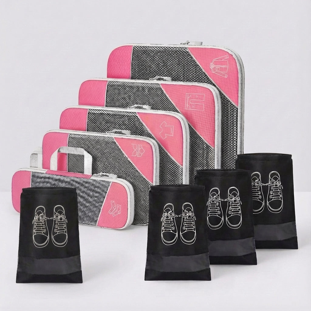 Complete LiteCube reisorganisatie set met diverse packing cubes voor een perfect ingepakte koffer of backpack.